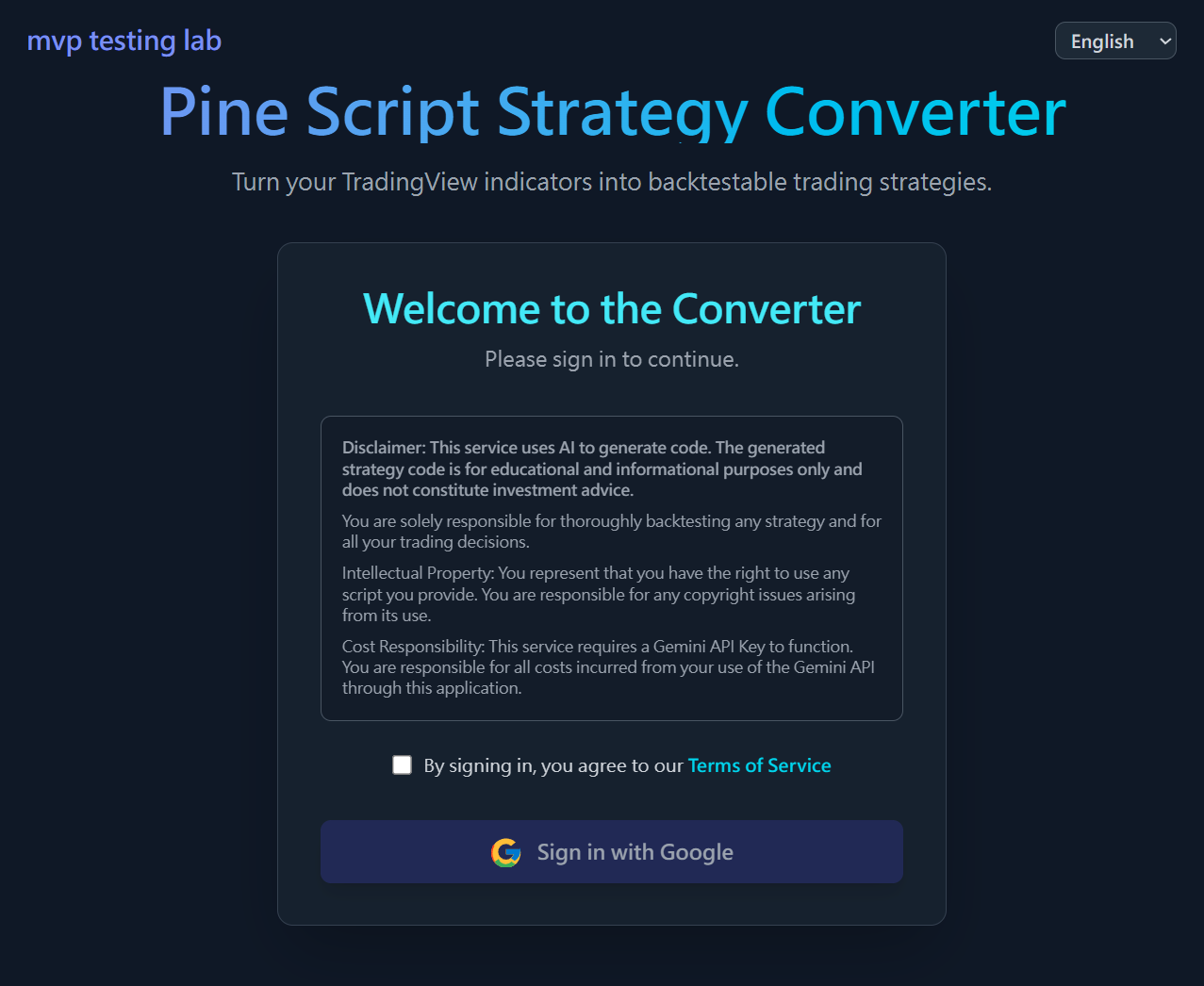 Pine Script Converter tool screenshot