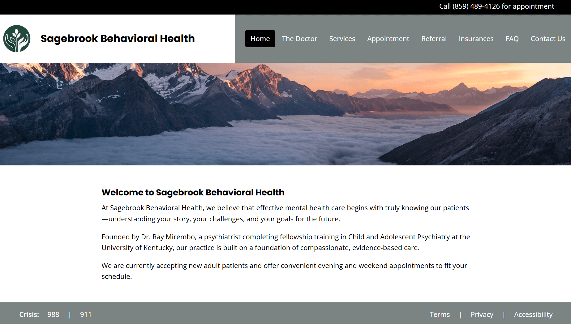 Sagebrook Behavioral Health website screenshot